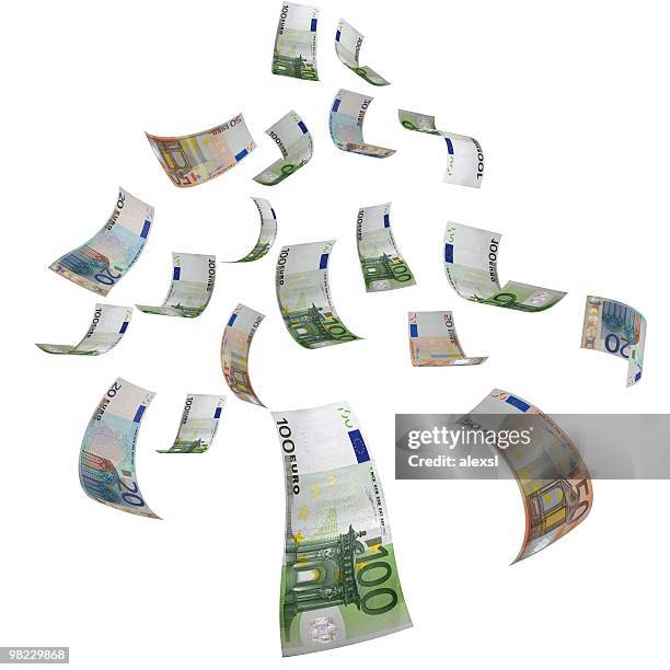 falling money - euro - raining money stockfoto's en -beelden