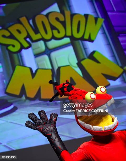 Fan, wearing the costume a character from the action platform video game " 'Splosion Man" performs in the cosplay competition on April 3, 2010 in...