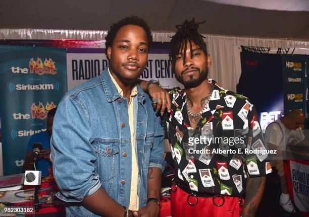 Leon Thomas III and Miguel attend day two of the 2018 BET Awards Radio Remotes on June 23, 2018 in Los Angeles, California.