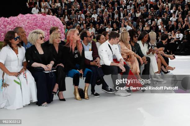 Jade Jagger, Kelly Osbourne, Christina Ricci, guest, Luca Guadagnino, Brooklyn Beckham; his mother Victoria Beckham, Kate Moss; Lenny Kravitz and...