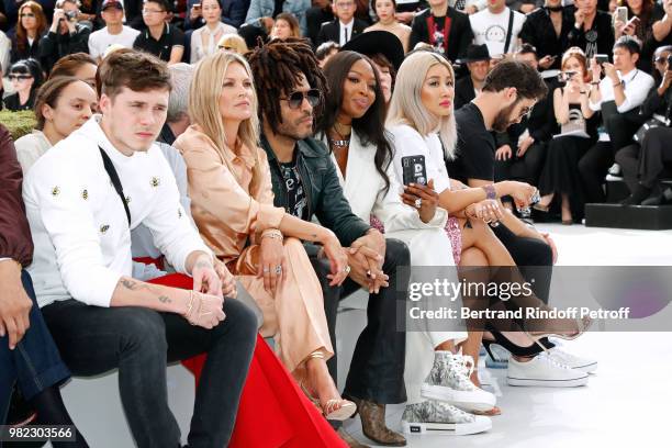 Brooklyn Beckham; his mother Victoria Beckham, Kate Moss; Lenny Kravitz, Naomi Campbell and Yoon Ahn attend the Dior Homme Menswear Spring/Summer...