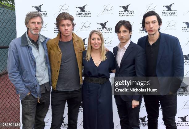 Andrew Heckler, Garrett Hedlund, Mystelle Brabbee, Noah Baumbach and Adam Driver attend the Screenwriters Tribute at the 2018 Nantucket Film Festival...