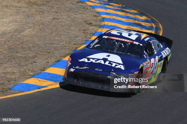 Alex Bowman, driver of the Axalta/Nationwide Chevrolet, races during the NASCAR K&N Pro Series West Carneros 200 at Sonoma Raceway on June 23, 2018...