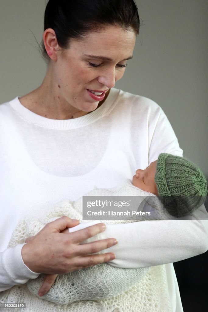 Prime Minister Jacinda Ardern Speaks To The Media After Birth Of Baby Girl