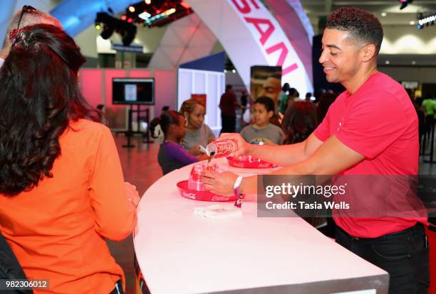 View of atmosphere at the Coca-Cola Music Studio during the 2018 BET Experience at the Los Angeles Convention Center on June 23, 2018 in Los Angeles,...