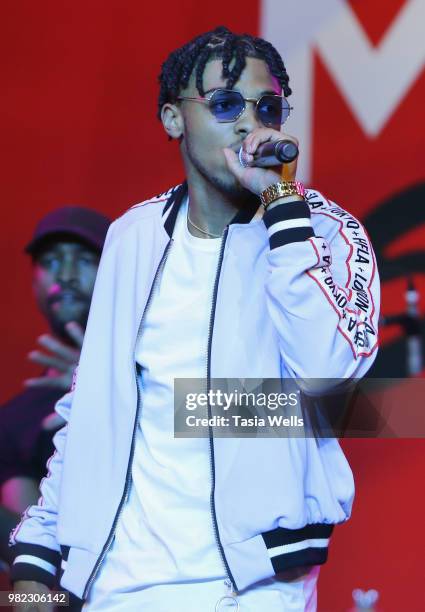 Tone Stith performs onstage at the Coca-Cola Music Studio during the 2018 BET Experience at the Los Angeles Convention Center on June 23, 2018 in Los...