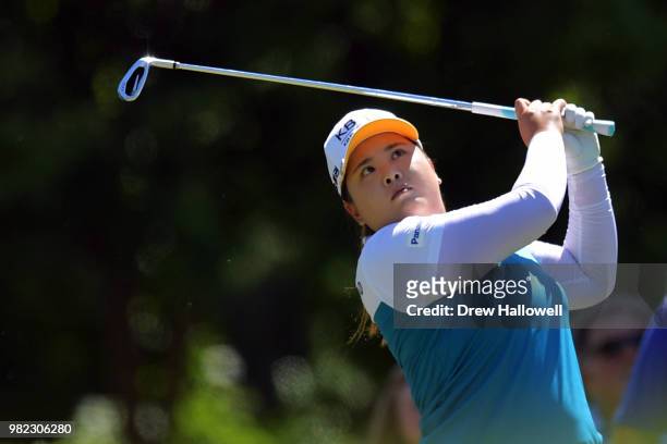 Inbee Park of South Korea plays her tee shot on the 15th hole during the second round of the Walmart NW Arkansas Championship Presented by P&G at...