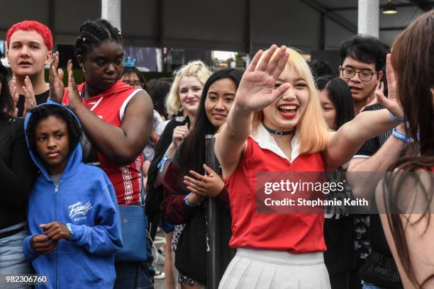 Fans of Korean pop music attend a convention, called Kcon, that brings together some of the most popular pop bands from Korea on June 23, 2018 in...