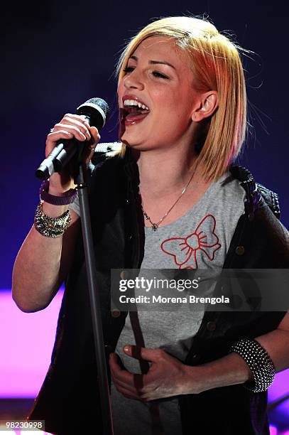 Emma Marrone performs on the "Top of the Pops" television show on April 3, 2010 in Milan, Italy.