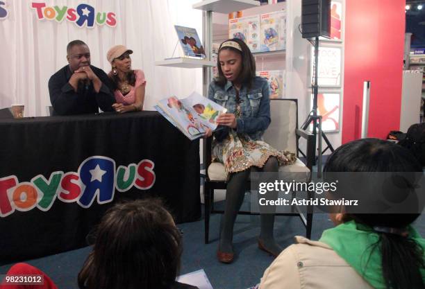 Rodney Peete, wife Holly Robinson Peete and daughter Ryan Elizabeth Peete promote "My Brother Charlie" and "Not My Boy" at Toys R Us on April 3, 2010...