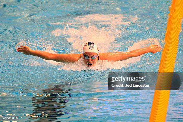 Ellen Gandy wins the Women's 200m butterfly at the British Gas Swimming Championships event at Ponds Forge Pool on April 3, 2010 in Sheffield,...