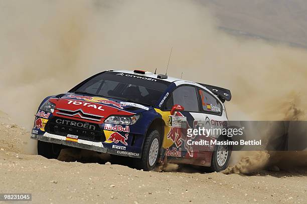 Daniel Sordo of Spain and Marc Marti of Spain compete in their Citroen C4 Total during Leg 3 of the WRC Rally Jordan on April 3, 2010 in Amman,...