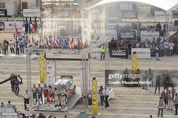 Mikka Anttila of Finland and Jari Matti Latvala of Finland, Daniel Elena of Monaco and Sebastien Loeb of France ; Petter Solberg of Norway and Phil...