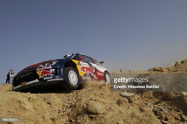 Daniel Sordo of Spain and Marc Marti of Spain compete in their Citroen C4 Total during Leg 3 of the WRC Rally Jordan on April 3, 2010 in Amman,...