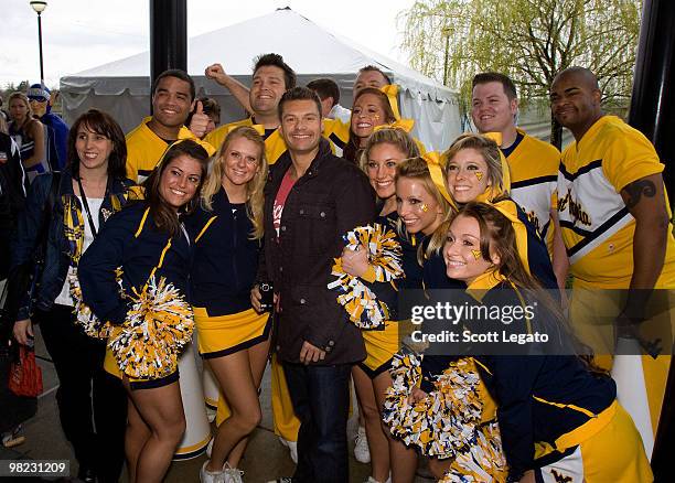 Ryan Seacrest with West Virginia University Cheerleaders backstage during day 2 of the NCAA 2010 Big Dance Concert Series>> at White River State Park...