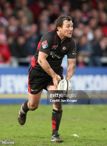 Glen Jackson of Saracens in action during the Guinness Premiership match between Gloucester and Saracens at Kingsholm Stadium on April 03, 2010 in...