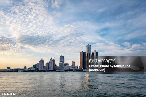 detroit's skyline - daytime - across the detroit river - detroit michigan stock pictures, royalty-free photos & images