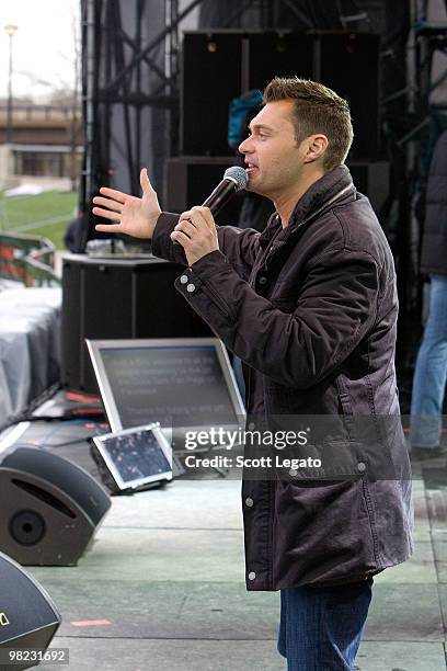 Ryan Seacrest on stage during day 2 of the NCAA 2010 Big Dance Concert Series at White River State Park on April 3, 2010 in Indianapolis, Indiana.