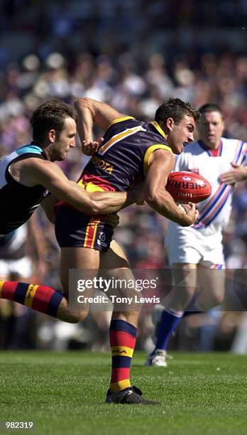 Andrew Crowell for Adelaide in action in the match between the Adelaide Crows and Port Power in round 3 of the AFL played at Football Park in...