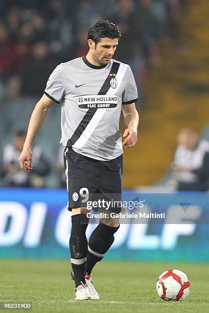 Vincenzo Iaquinta of Juventus FC shows his dejection during the Serie A match between Udinese Calcio and Juventus FC at Stadio Friuli on April 3,...