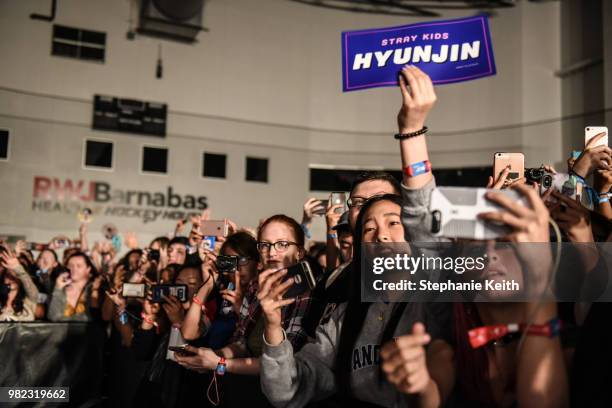 Fans of Korean pop music attend a convention, called Kcon, that brings together some of the most popular pop bands from Korea on June 23, 2018 in...