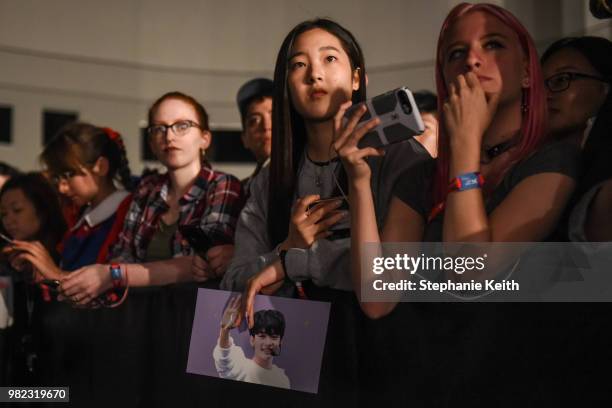 Fans of Korean pop music attend a convention, called Kcon, that brings together some of the most popular pop bands from Korea on June 23, 2018 in...