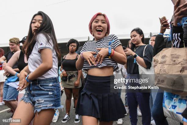 Fans of Korean pop music attend a convention, called Kcon, that brings together some of the most popular pop bands from Korea on June 23, 2018 in...