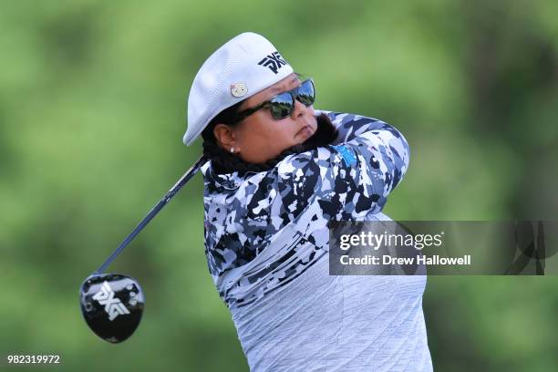 Christina Kim plays her tee shot on the 16th hole during the second round of the Walmart NW Arkansas Championship Presented by P&G at Pinnacle...