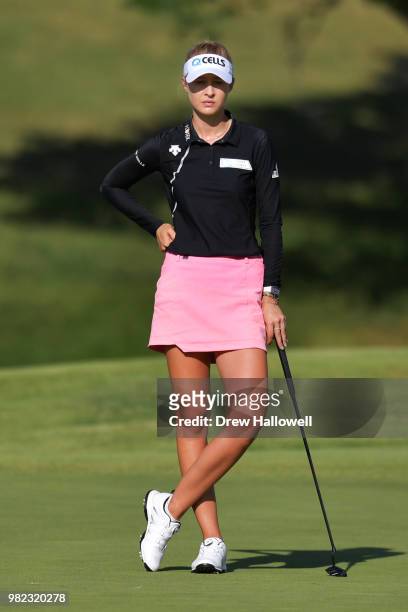 Nelly Korda looks on from the 15th hole during the second round of the Walmart NW Arkansas Championship Presented by P&G at Pinnacle Country Club on...