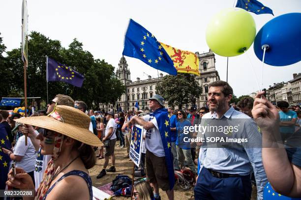 Pro-EU demonstrators at Parliament Square. A coalition of pro-EU groups organized a march to parliament to demand a Peoples Vote on Brexit deal and...