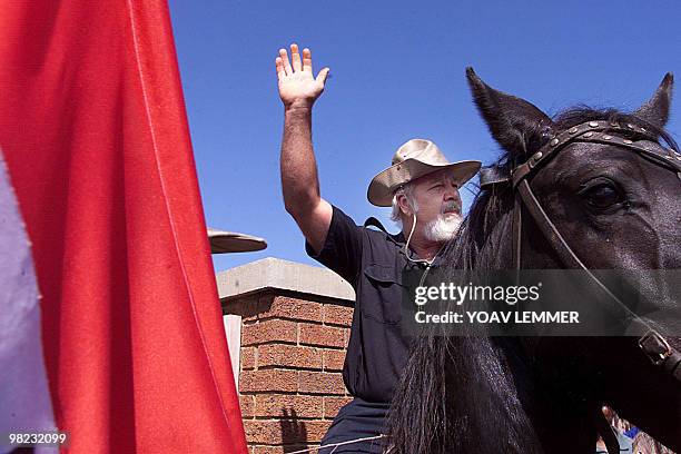 In this file picture taken on March 30, 2000 Eugene Terre'Blanche, leader of the AWB white power movement,shows up at the Potchefstroom court on a...