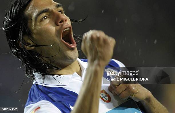 Porto´s forward from Colombia Radamel Falcao celebrates after scoring a goal against Maritimo during their Portuguese first league football match at...