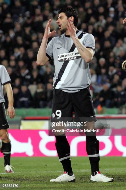 Vincenzo Iaquinta of Juventus FC shows his dejection during the Serie A match between Udinese Calcio and Juventus FC at Stadio Friuli on April 3,...