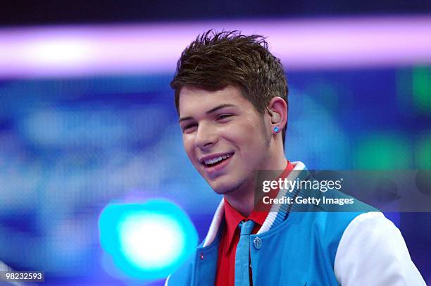 Manuel Hoffmann performs during the contest DSDS - Deutschland Sucht Den Superstar 7th Mottoshow on April 03, 2010 in Cologne, Germany.