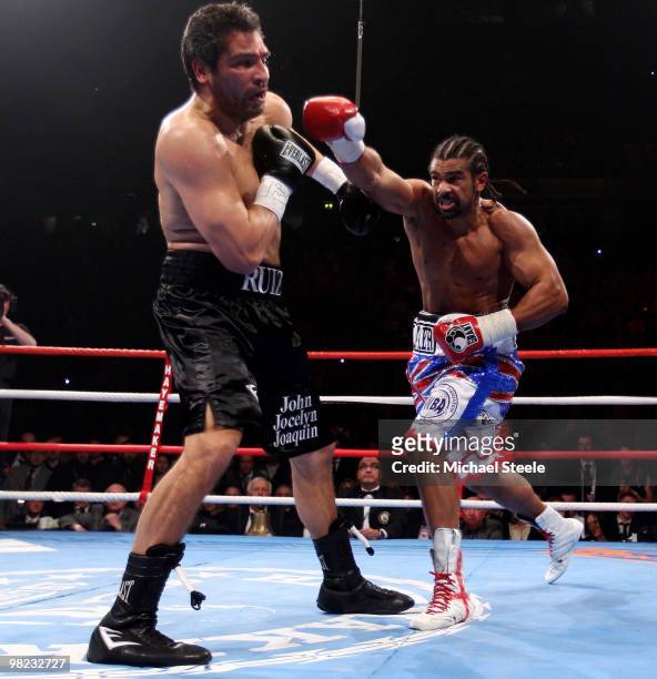 David Haye of England punches at John Ruiz of USA during the World Heavyweight Bout at the MEN Arena on April 3, 2010 in Manchester, England.