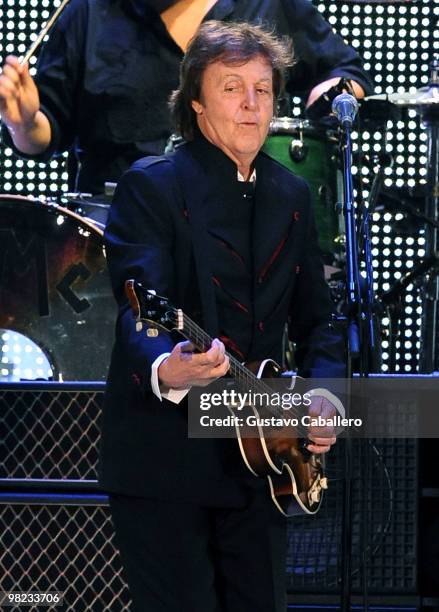 Paul McCartney performs at Sun Life Stadium on April 3, 2010 in Miami, Florida.