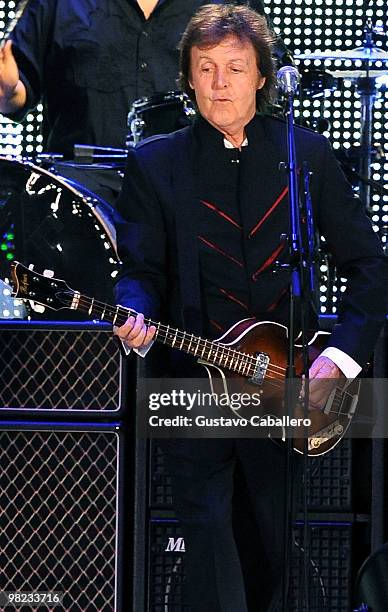 Paul McCartney performs at Sun Life Stadium on April 3, 2010 in Miami, Florida.