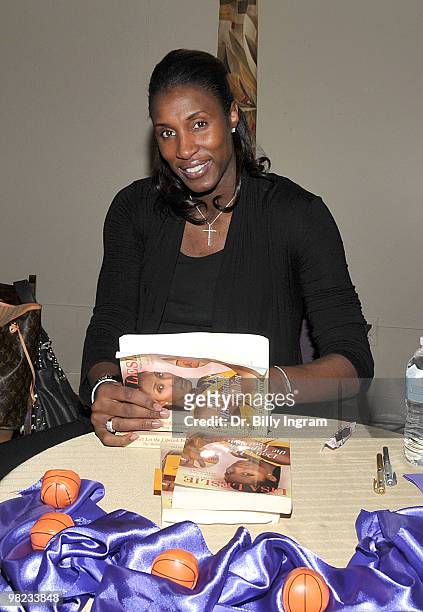 Exclusive Coverage*** Former WNBA player/Olympic Gold Medalist Lisa Leslie signs copies of her book "Don't Let The Lipstick Fool You" at Marantha...