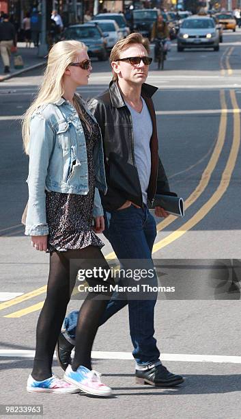 Daniel Craig and daughter Ella Craig are seen walking in the west village on April 3, 2010 in New York City.