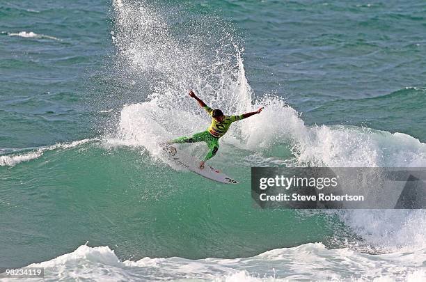 Michel Bourez of Tahiti winning round one of the Rip Curl Pro on April 4, 2010 in Bells Beach, Australia.