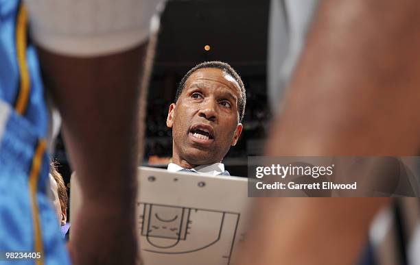 Adrian Dantley, acting head coach of the Denver Nuggets, prepares the Nuggets against the Los Angeles Clippers on April 3, 2010 at the Pepsi Center...