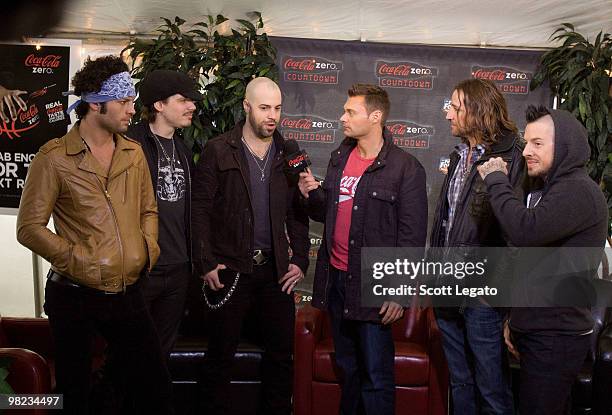 Ryan Seacrest with Chris Daughtry and his band of DAUGHTRY backstage during day 2 of the NCAA 2010 Big Dance Concert Series at White River State Park...