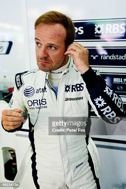 Rubens Barrichello of Brazil and Williams is seen during qualifying for the Malaysian Formula One Grand Prix at the Sepang Circuit on April 3, 2010...