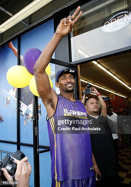 Laker Ron Artest signs autographs to celebrate the 25th anniversary of WSS at WSS on April 3, 2010 in Inglewood, California.