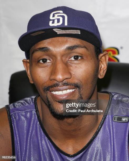 Laker Ron Artest signs autographs to celebrate the 25th anniversary of WSS at WSS on April 3, 2010 in Inglewood, California.