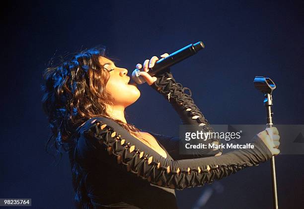 Jessica Mauboy performs on stage during Day 4 of Bluesfest 2010 at Tyagarah Tea Tree Farm on April 4, 2010 in Byron Bay, Australia.