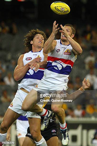 Dale Morris of the Bulldogs marks during the round two AFL match between the Richmond Tigers and the Western Bulldogs at the Melbourne Cricket Ground...