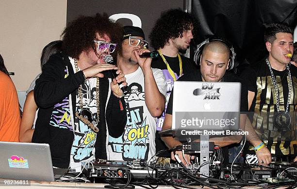 Stefan "Redfoo" Gordy and Skyler "Skyblu" Gordy with the band LMFAO of the Black Eyed Peas perform at the Bacardi Official After Party at Stingaree...
