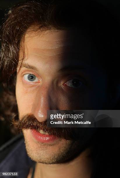 Eugene Hutz of Gogol Bordello poses for a portrait backstage during Day 4 of Bluesfest 2010 at Tyagarah Tea Tree Farm on April 4, 2010 in Byron Bay,...