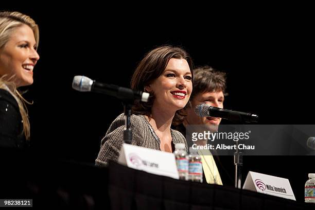 Actress Ali Larter, Actress Milla Jovovich and Director Paul W. S. Anderson attends the "Resident Evil : Afterlife" panel at the 2010 WonderCon - Day...